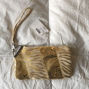 NWT gold zebra clutch wristlet